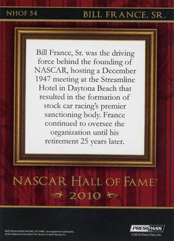 2010 Press Pass Eclipse - NASCAR Hall of Fame Blue #NHOF 54 Bill France Sr. Back