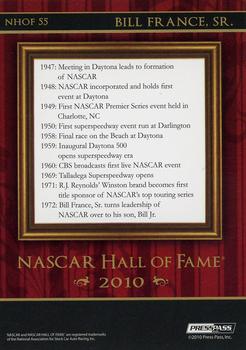 2010 Press Pass Premium - NASCAR Hall of Fame #NHOF 55 Bill France Sr. Back