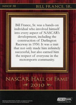 2010 Press Pass Premium - NASCAR Hall of Fame #NHOF 58 Bill France Sr. Back