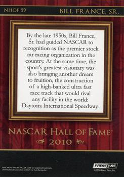 2010 Press Pass Premium - NASCAR Hall of Fame #NHOF 59 Bill France Sr. Back