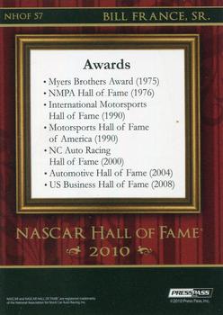 2010 Press Pass Premium - NASCAR Hall of Fame Blue #NHOF 57 Bill France Sr. Back