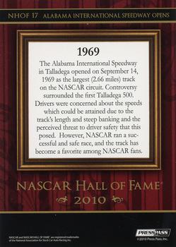 2010 Press Pass Stealth - NASCAR Hall of Fame #NHOF 17 Alabama International Speedway Opens Back