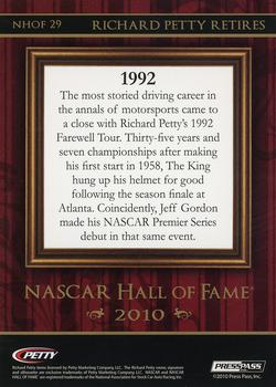 2010 Press Pass Stealth - NASCAR Hall of Fame #NHOF 29 Richard Petty Retires Back