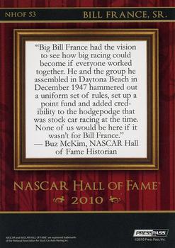 2010 Wheels Element - NASCAR Hall of Fame #NHOF 53 Bill France Sr. Back