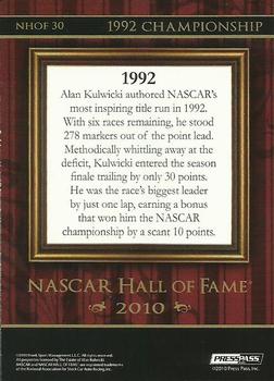 2010 Wheels Main Event - NASCAR Hall of Fame #NHOF 30 1992 Championship Back