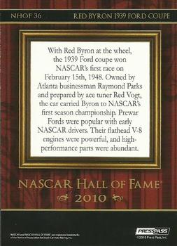 2010 Wheels Main Event - NASCAR Hall of Fame #NHOF 36 Red Byron 1939 Ford Coupe Back