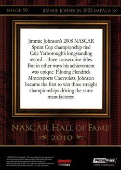 2010 Wheels Main Event - NASCAR Hall of Fame Holofoil #NHOF 50 Jimmie Johnson 2008 Impala SS Back