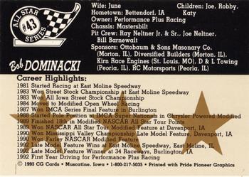 1993 CG Cards All Star Series #43 Bob Dominacki Back