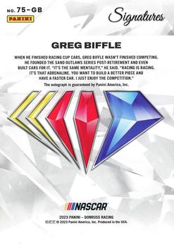 2023 Panini Prime - NASCAR 75th Anniversary Signatures Holo Platinum Blue #75-GB Greg Biffle Back