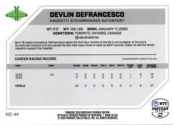 2024 Parkside IndyCar Premier Edition #44 Devlin DeFrancesco Back