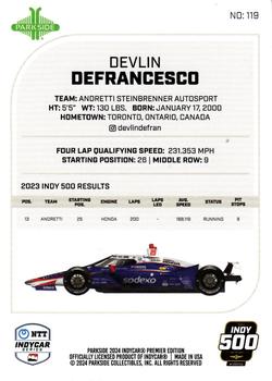 2024 Parkside IndyCar Premier Edition #119 Devlin DeFrancesco Back