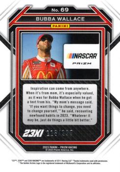 2023 Panini Prizm - Hyper Prizm Red and Blue #69 Bubba Wallace Back