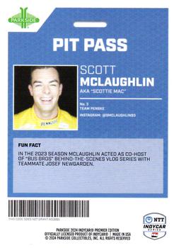2024 Parkside IndyCar Premier Edition - Pit Pass #PP-SM Scott McLaughlin Back