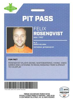 2024 Parkside IndyCar Premier Edition - Pit Pass #PP-FR Felix Rosenqvist Back