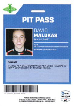 2024 Parkside IndyCar Premier Edition - Pit Pass #PP-DM David Malukas Back