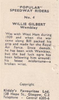 1950 Kiddy's Favourites Popular Speedway Riders #4 Willie Gilbert Back