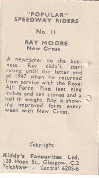 1950 Kiddy's Favourites Popular Speedway Riders #11 Ray Moore Back