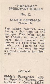 1950 Kiddy's Favourites Popular Speedway Riders #12 Jackie Freeman Back