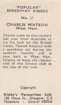 1950 Kiddy's Favourites Popular Speedway Riders #21 Charlie Watson Back