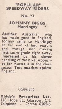 1950 Kiddy's Favourites Popular Speedway Riders #23 Johnny Biggs Back