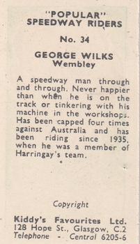 1950 Kiddy's Favourites Popular Speedway Riders #34 George Wilks Back