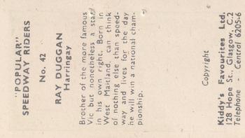 1950 Kiddy's Favourites Popular Speedway Riders #42 Ray Duggan Back