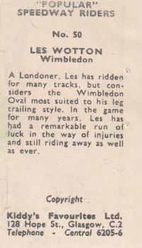 1950 Kiddy's Favourites Popular Speedway Riders #50 Les Wotton Back