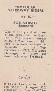 1950 Kiddy's Favourites Popular Speedway Riders #52 Joe Abbott Back