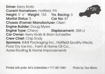 1994 Art's Collectibles Pennsylvania Tri Track Sportsman Modified Series I #31 Kerry Kratz Back
