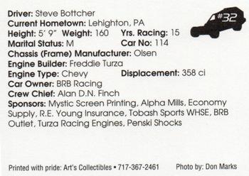 1994 Art's Collectibles Pennsylvania Tri Track Sportsman Modified Series I #32 Steve Bottcher Back
