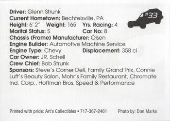 1994 Art's Collectibles Pennsylvania Tri Track Sportsman Modified Series I #33 Glenn Strunk Back