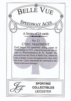 2001 J F Sporting Belle Vue Speedway Aces #13 Cyril Maidment Back