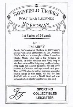 2001 J F Sporting Sheffield Tigers Speedway Post War Legends #1 Jim Airey Back