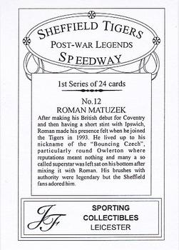 2001 J F Sporting Sheffield Tigers Speedway Post War Legends #12 Roman Matuzek Back