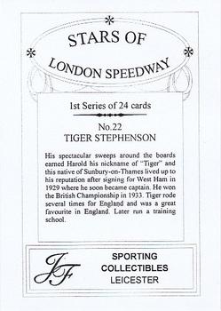 2002 J F Sporting Stars of London Speedway #22 Tiger Stevenson Back