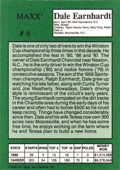 1989 Maxx Crisco #6 Dale Earnhardt Back