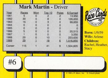 1990 Maxx - Glossy #6 Mark Martin Back