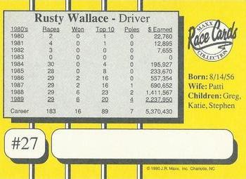 1990 Maxx - Glossy #27 Rusty Wallace Back