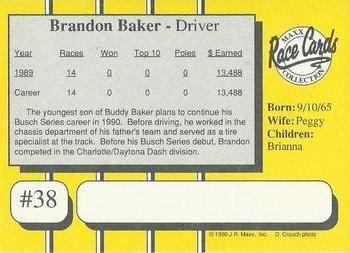 1990 Maxx - Glossy #38 Brandon Baker Back