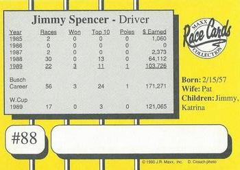 1990 Maxx - Glossy #88 Jimmy Spencer Back