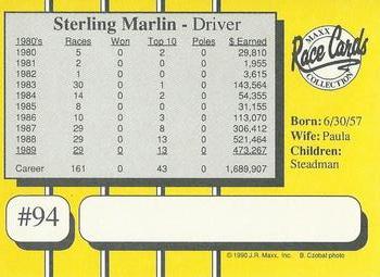 1990 Maxx - Glossy #94 Sterling Marlin Back