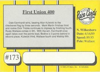 1990 Maxx - Glossy #173 First Union 400 Back