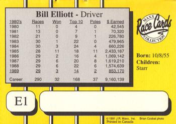 1991 Maxx Bill Elliott #E1 Bill Elliott Back
