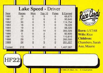 1990 Maxx Holly Farms #HF22 Lake Speed Back