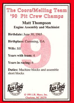 1991 Maxx The Coors/Melling Team #NNO Matt Thompson Back
