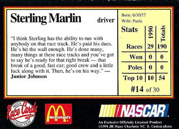 1991 Maxx McDonald's #14 Sterling Marlin Back