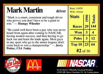 1991 Maxx McDonald's #2 Mark Martin Back