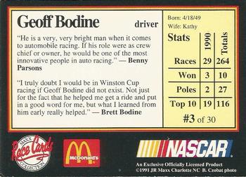 1991 Maxx McDonald's #3 Geoff Bodine Back