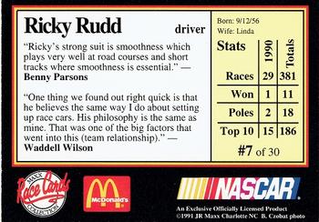 1991 Maxx McDonald's #7 Ricky Rudd Back