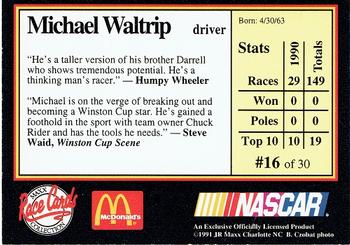 1991 Maxx McDonald's #16 Michael Waltrip Back